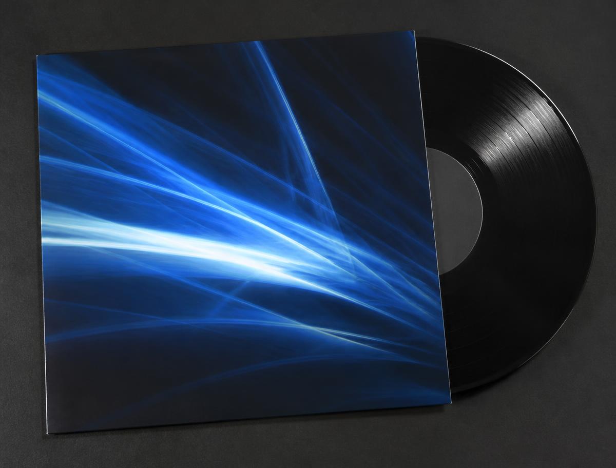 Album cover artwork with electric blue light streaks