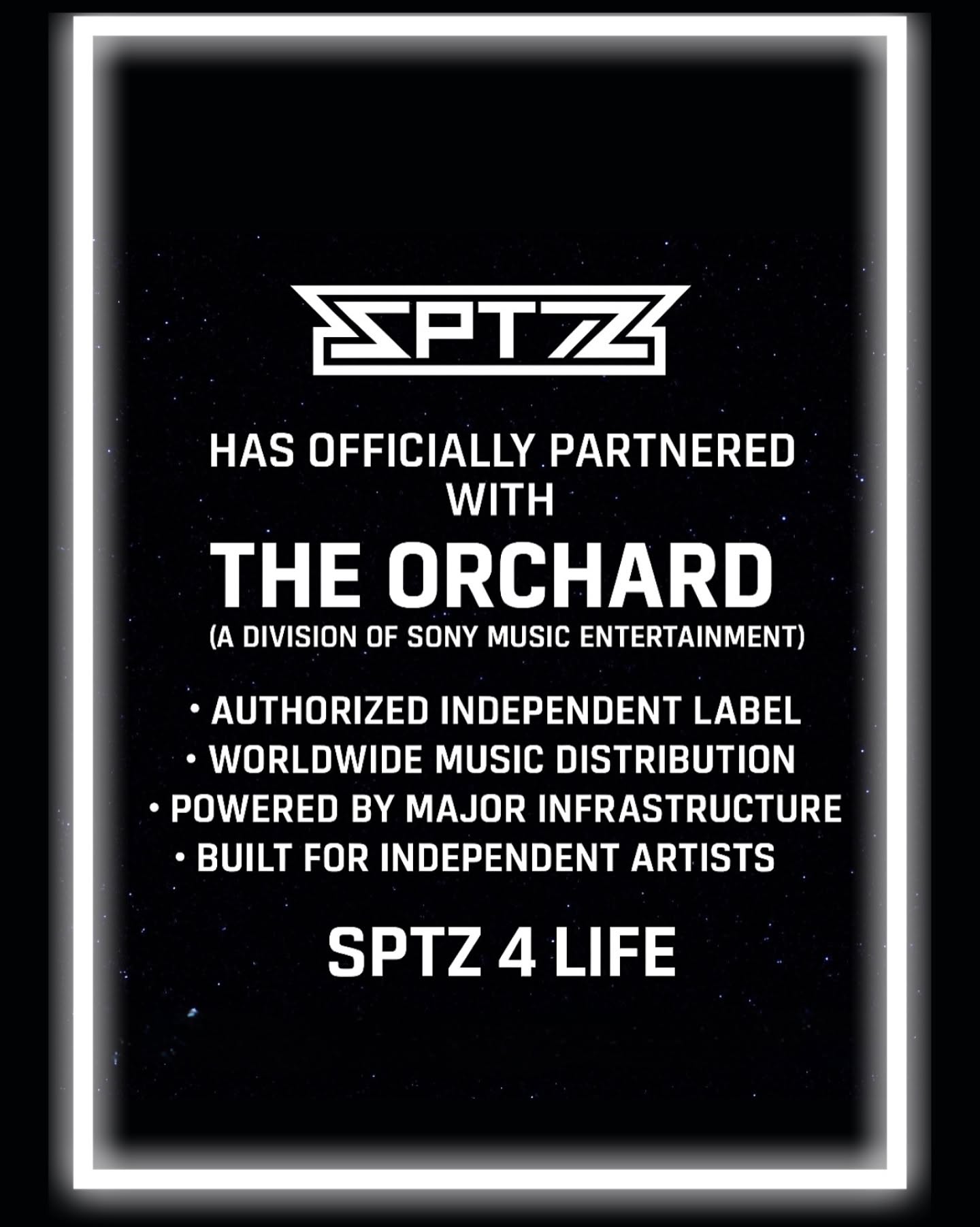 Poster announcing The Space Tunez official partnership with The Orchard, a division of Sony Music Entertainment